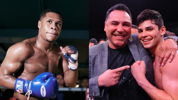 World boxing champion Devin Haney & a pic of Oscar De La Hoya with Ryan Garcia.
